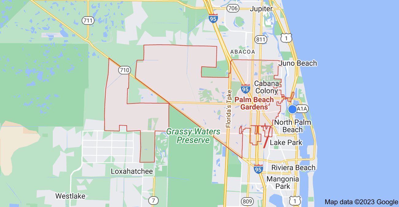 A map of Palm Beach Gardens