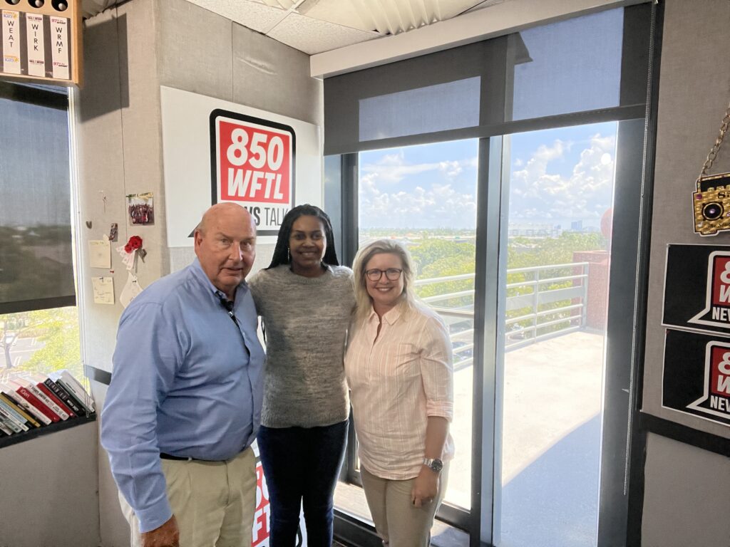 Rick and Karey Kendrick pictured with Producer Shirenna at 850 WFTL Newstalk Radio Station in West Palm Beach, Florida